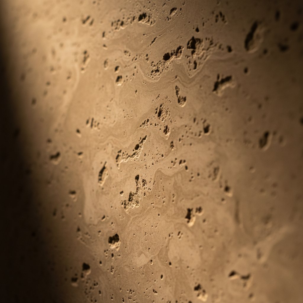 Travertino romano em detalhe macro — Bene Acabamentos